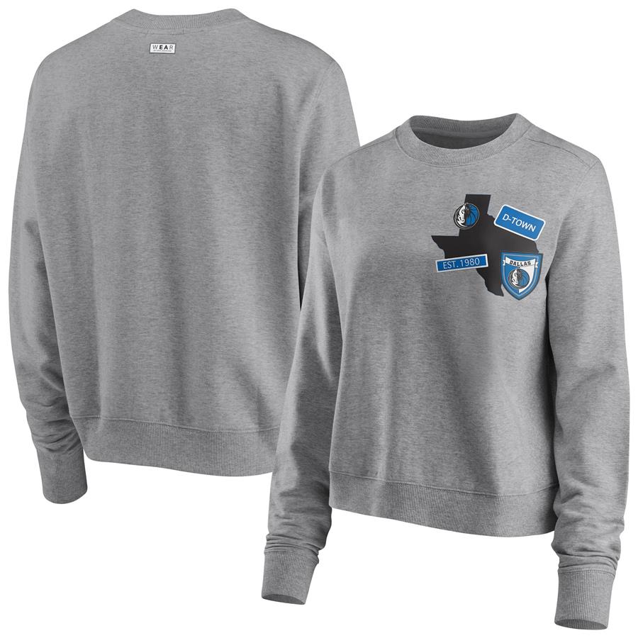 Dallas Mavericks WEAR by Erin Andrews Women's Patch Applique Pullover Sweatshirt - Heathered Gray
