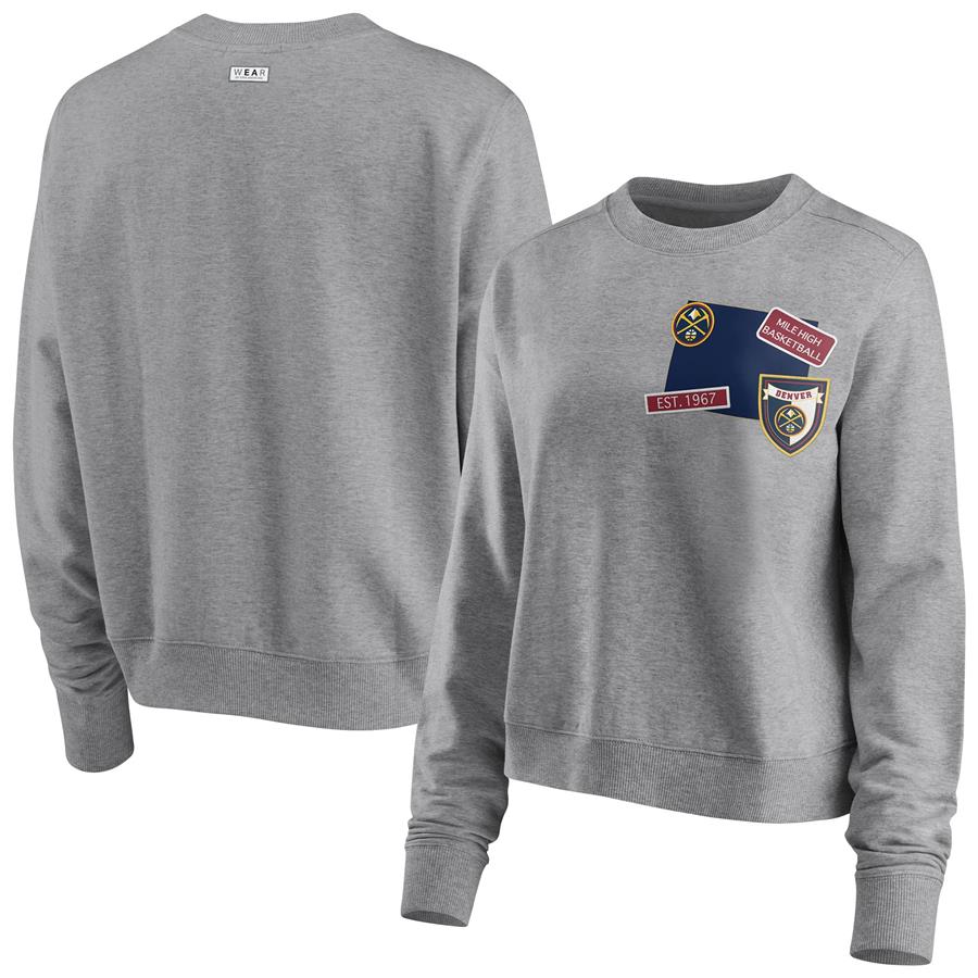 Denver Nuggets WEAR by Erin Andrews Women's Patch Applique Pullover Sweatshirt - Heathered Gray