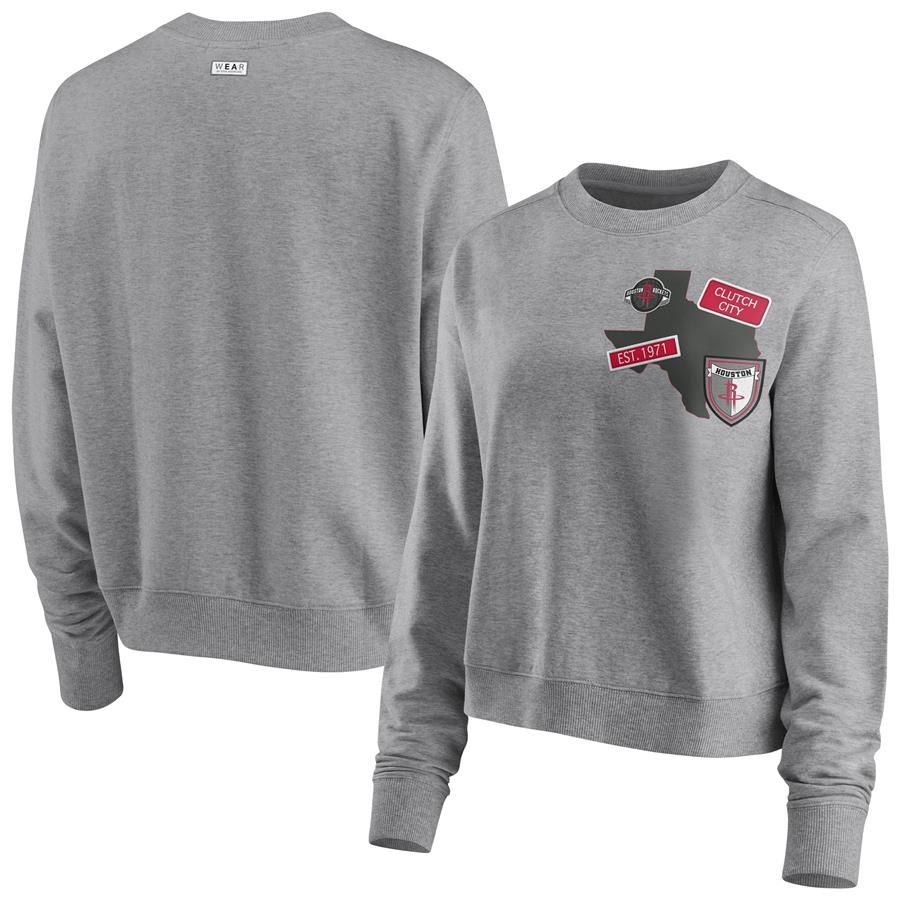 Houston Rockets WEAR by Erin Andrews Women's Patch Applique Pullover Sweatshirt - Heathered Gray