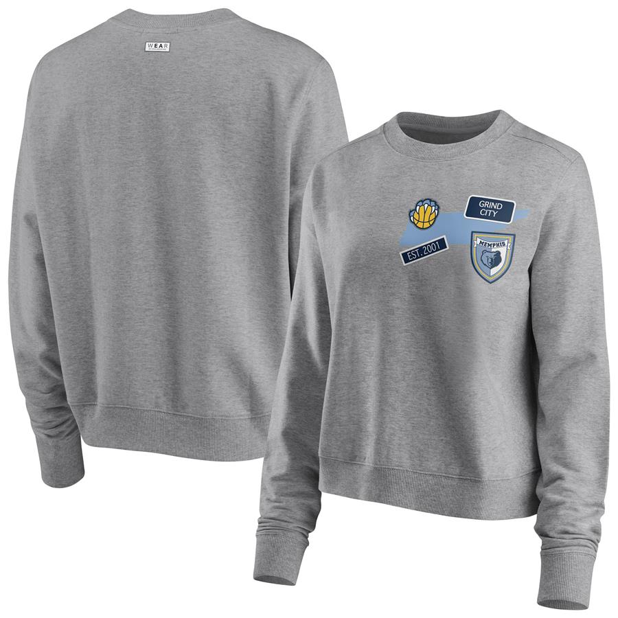 Memphis Grizzlies WEAR by Erin Andrews Women's Patch Applique Pullover Sweatshirt - Heathered Gray