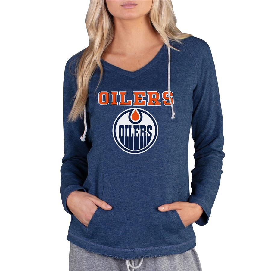 Edmonton Oilers Concepts Sport Women's Mainstream Terry Tri-Blend Long Sleeve Hooded Top - Navy