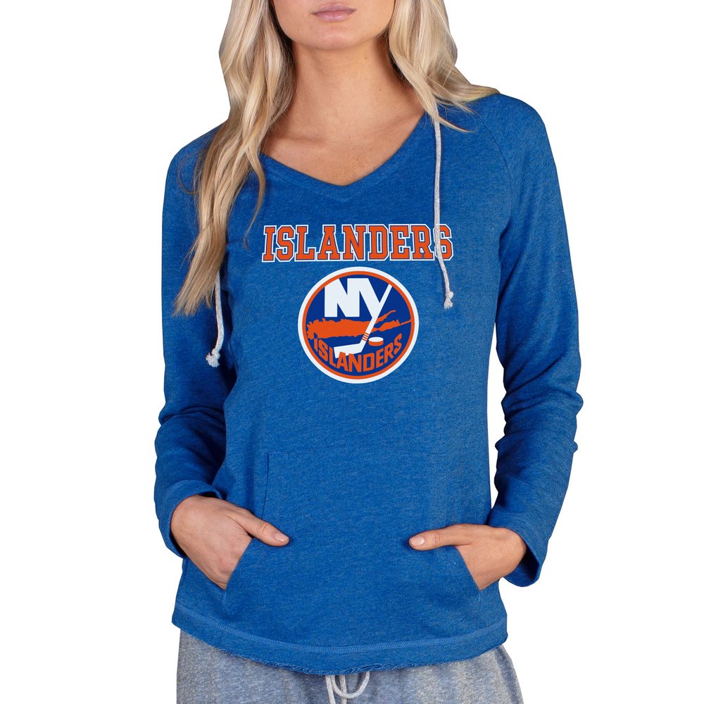 New York Islanders Concepts Sport Women's Mainstream Terry Tri-Blend Long Sleeve Hooded Top - Royal
