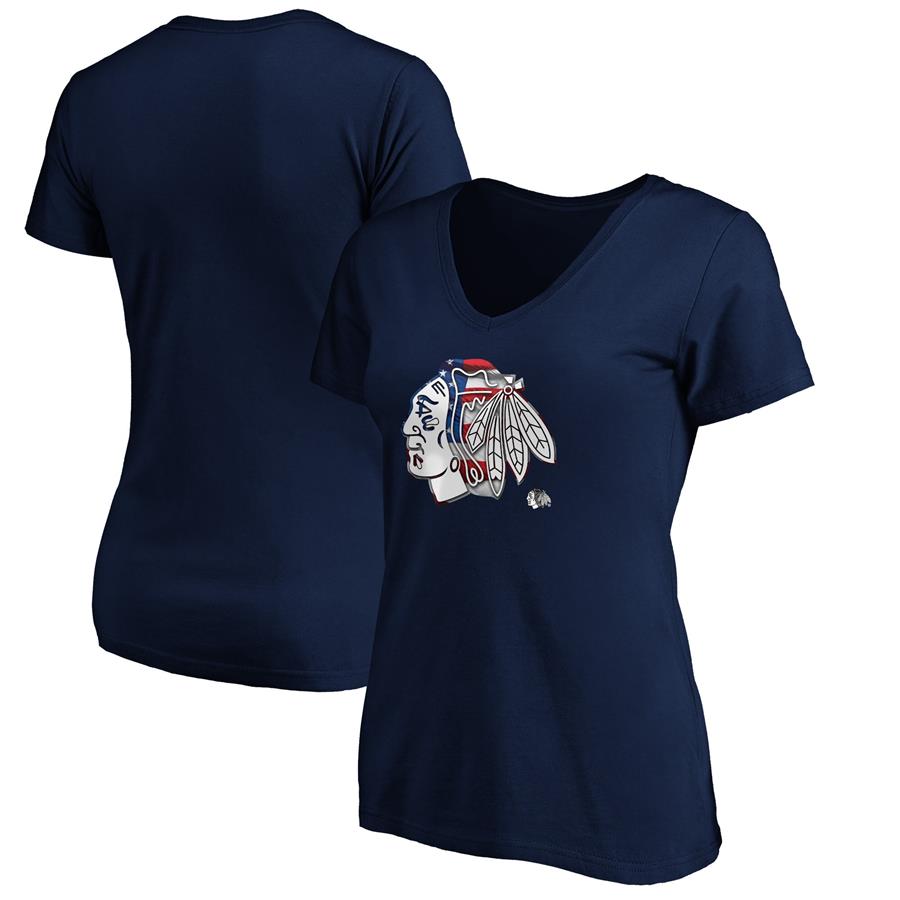 Chicago Blackhawks Fanatics Branded Women's Banner Wave Logo V-Neck T-Shirt T-Shirt - Navy