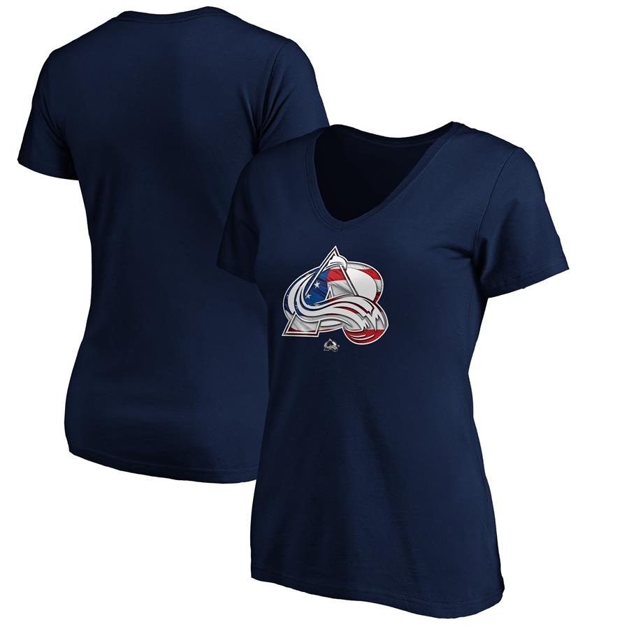 Colorado Avalanche Fanatics Branded Women's Banner Wave Logo V-Neck T-Shirt T-Shirt - Navy