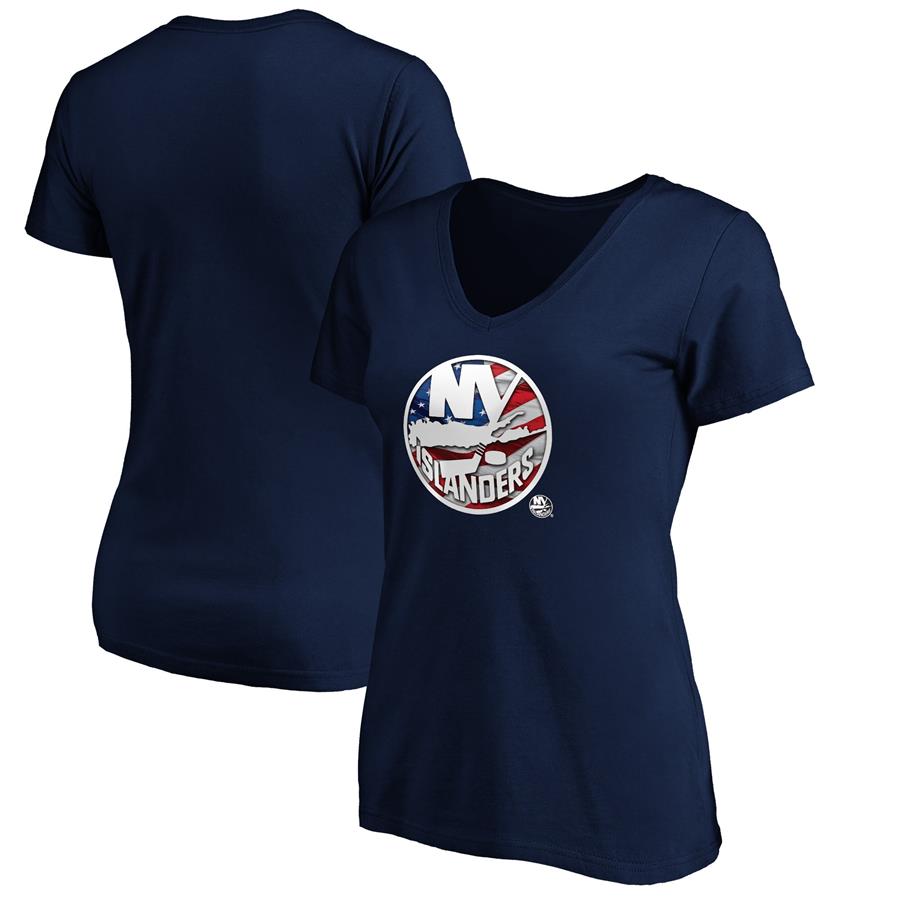 New York Islanders Fanatics Branded Women's Banner Wave Logo V-Neck T-Shirt T-Shirt - Navy