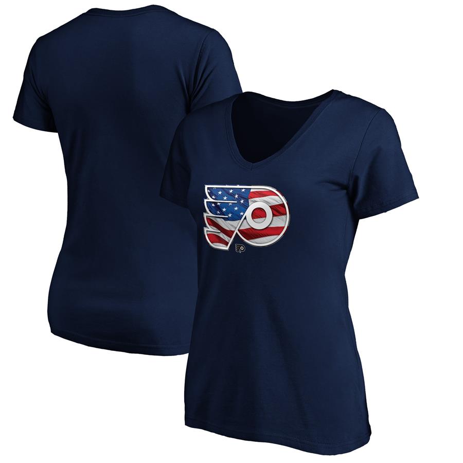 Philadelphia Flyers Fanatics Branded Women's Banner Wave Logo V-Neck T-Shirt T-Shirt - Navy
