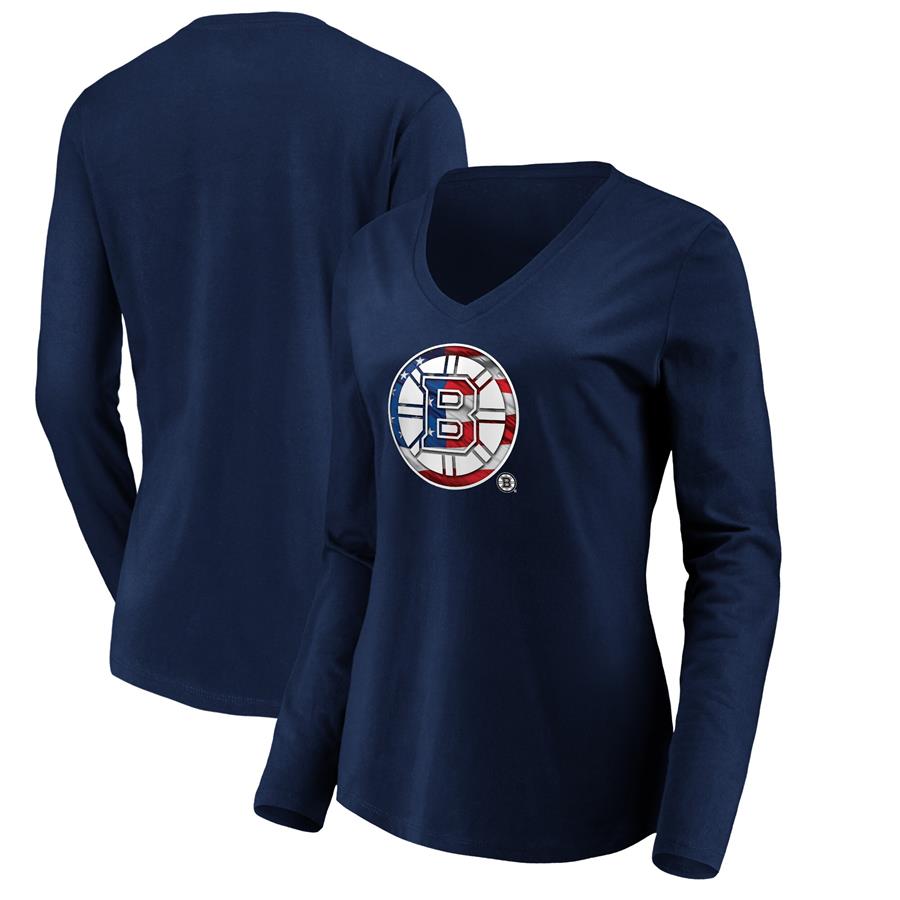 Boston Bruins Fanatics Branded women's Banner Wave Logo Long Sleeve V-Neck T-Shirt - Navy