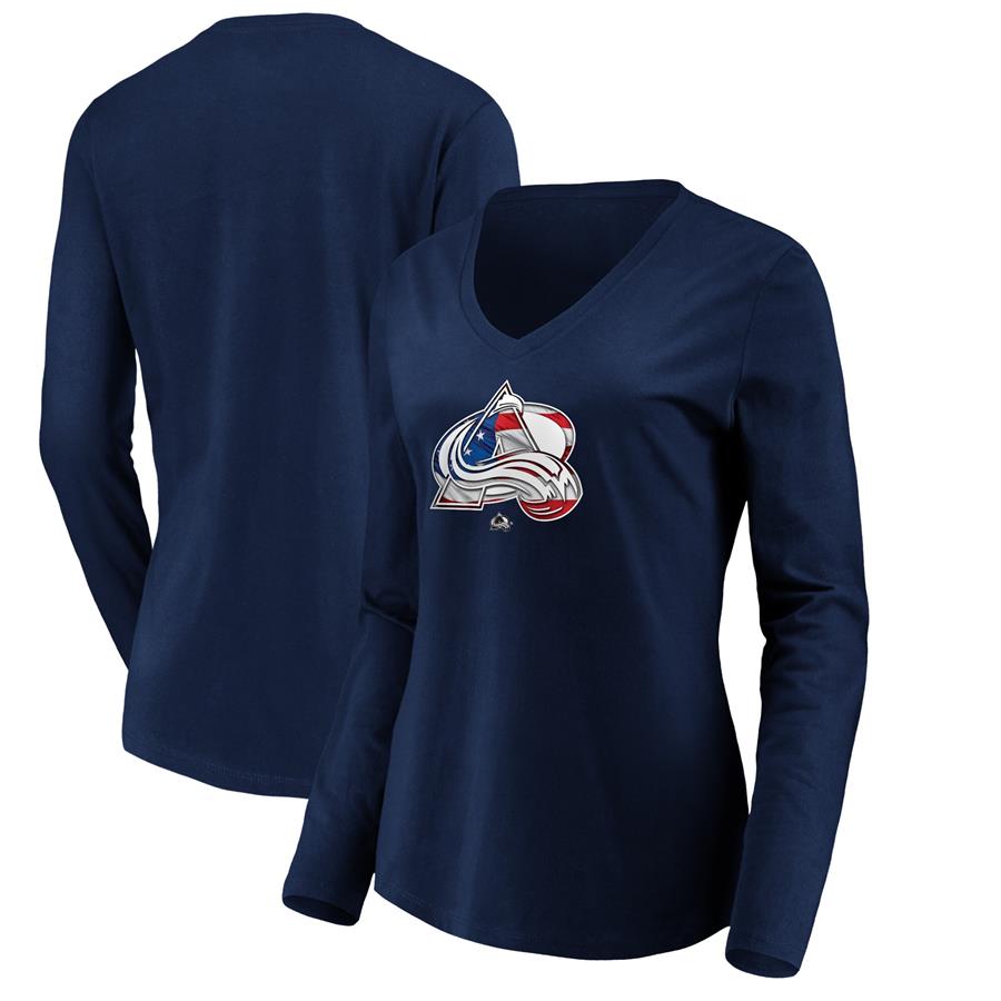 Colorado Avalanche Fanatics Branded women's Banner Wave Logo Long Sleeve V-Neck T-Shirt - Navy