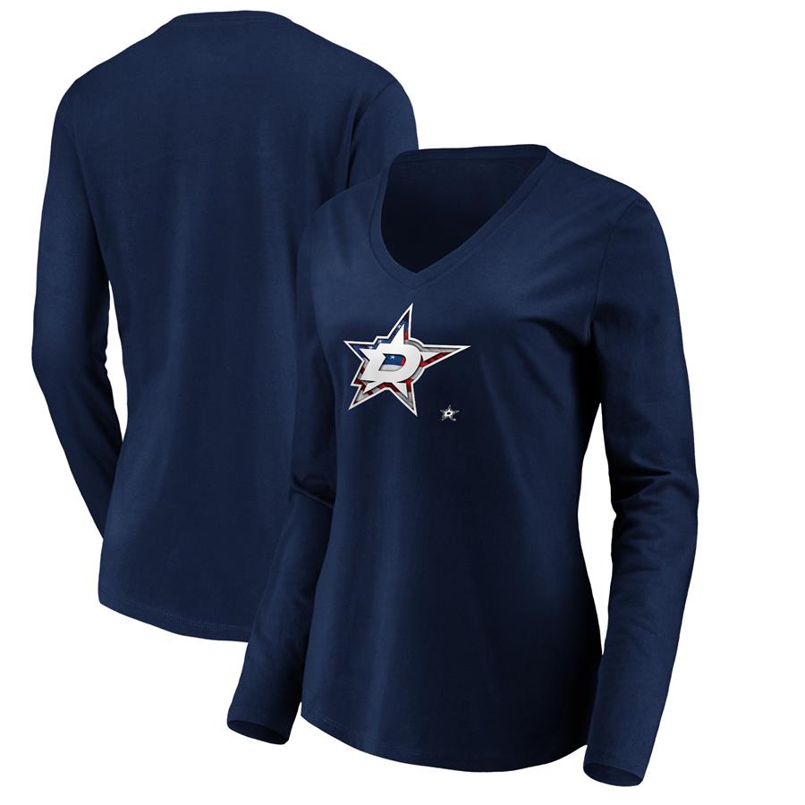Dallas Stars Fanatics Branded women's Banner Wave Logo Long Sleeve V-Neck T-Shirt - Navy