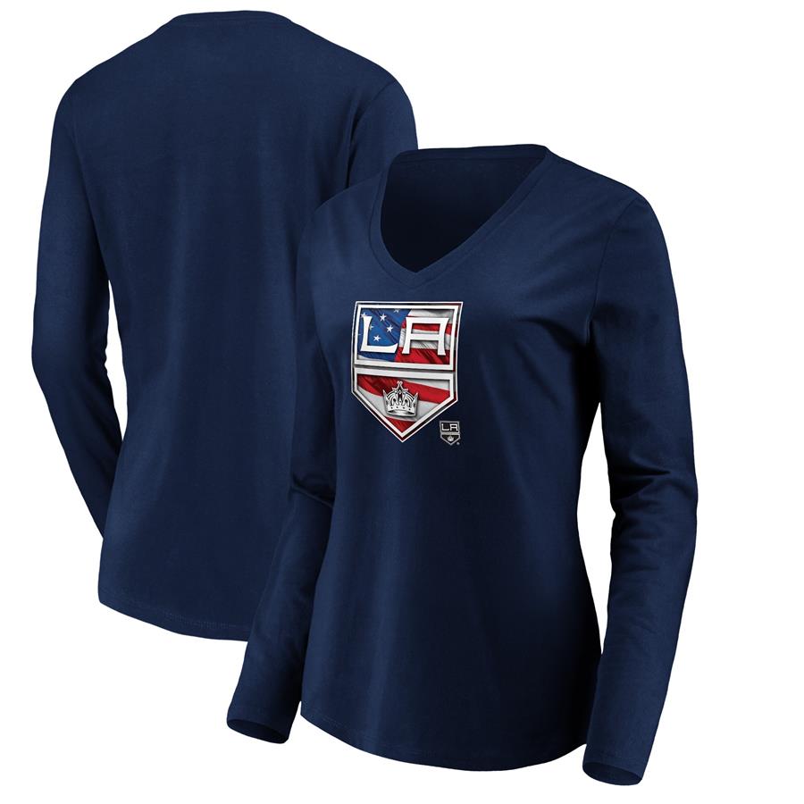 Los Angeles Kings Fanatics Branded women's Banner Wave Logo Long Sleeve V-Neck T-Shirt - Navy