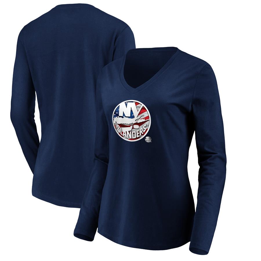 New York Islanders Fanatics Branded women's Banner Wave Logo Long Sleeve V-Neck T-Shirt - Navy