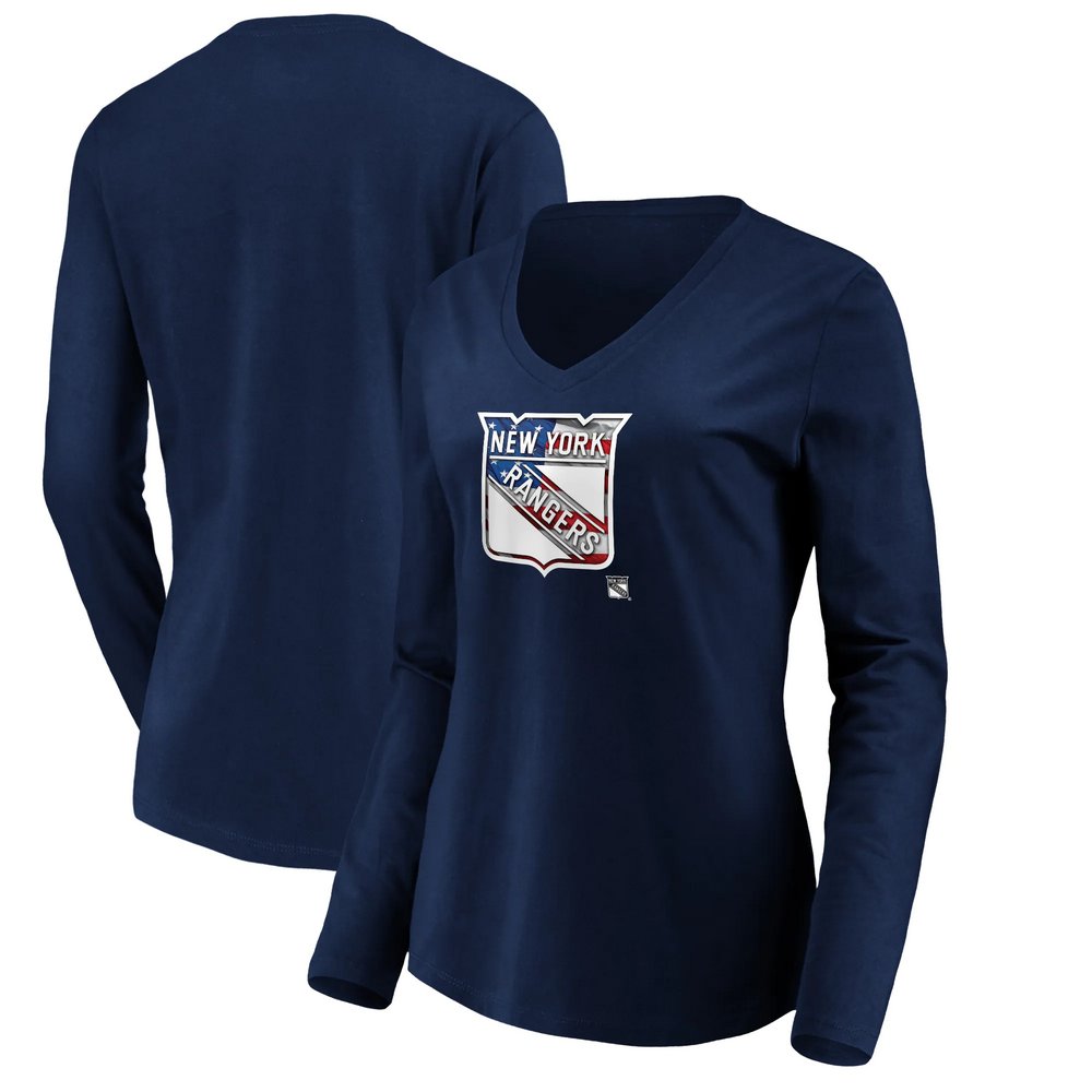 New York Rangers Fanatics Branded women's Banner Wave Logo Long Sleeve V-Neck T-Shirt - Navy