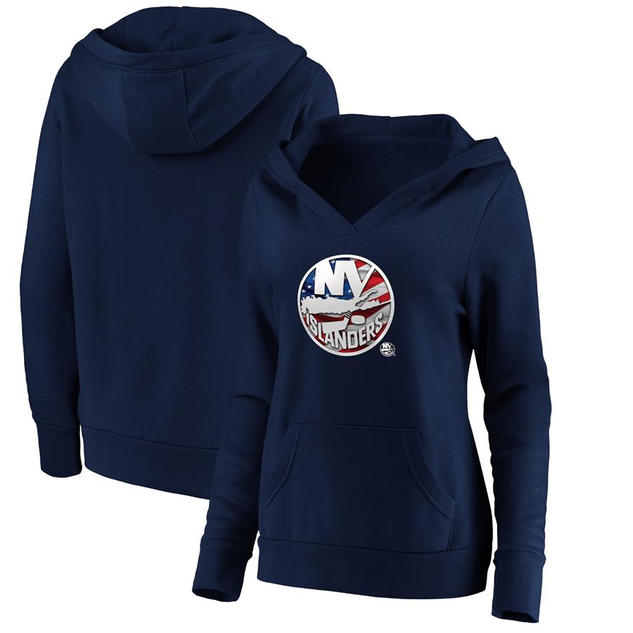 New York Islanders Fanatics Branded Women's Banner Wave Logo V-Neck Pullover Hoodie - Navy