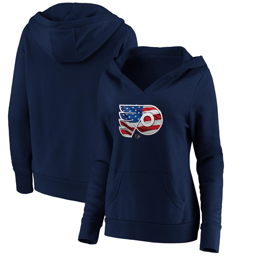 Philadelphia Flyers Fanatics Branded Women's Banner Wave Logo V-Neck Pullover Hoodie - Navy