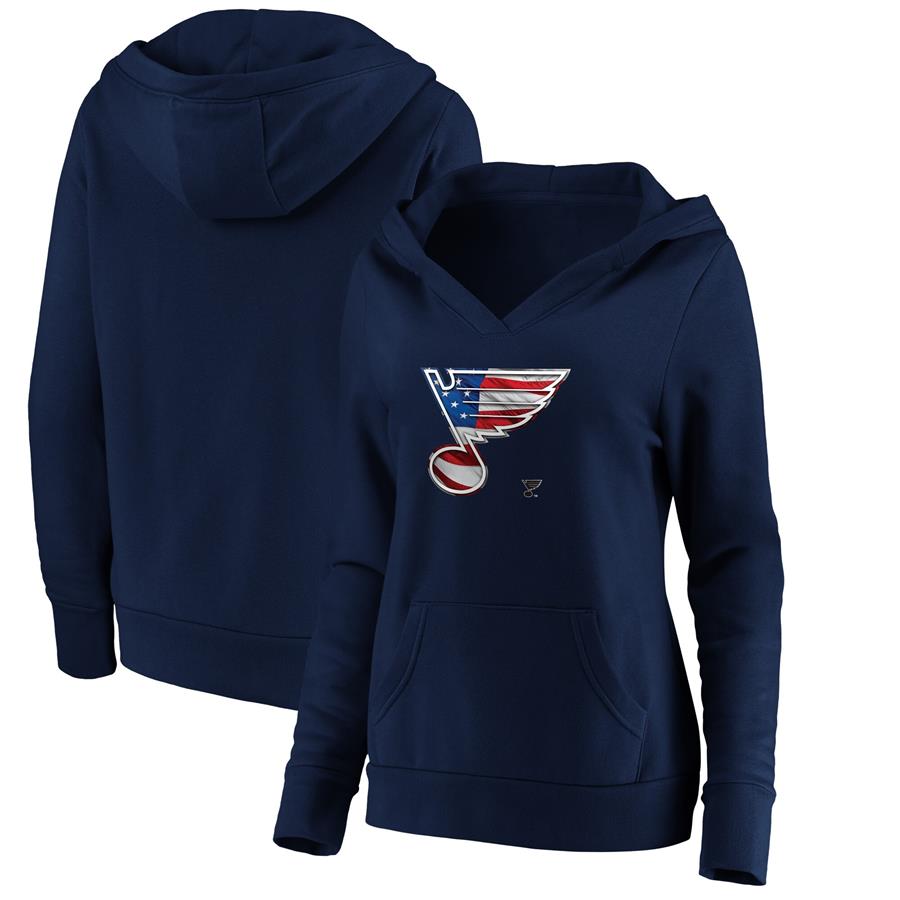 St. Louis Blues Fanatics Branded Women's Banner Wave Logo V-Neck Pullover Hoodie - Navy