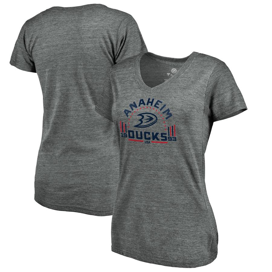 Anaheim Ducks Fanatics Branded Women's Team Freedom Tri-Blend V-Neck T-Shirt - Heathered Gray