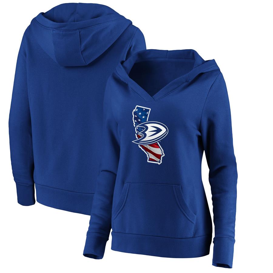 Anaheim Ducks Fanatics Branded Women's NHL Banner State V-Neck Pullover Hoodie - Royal