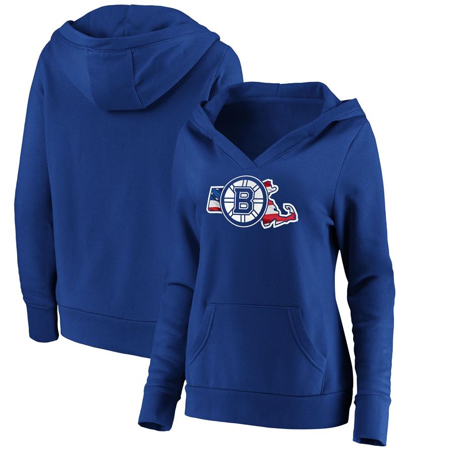 Boston Bruins Fanatics Branded Women's NHL Banner State V-Neck Pullover Hoodie - Royal