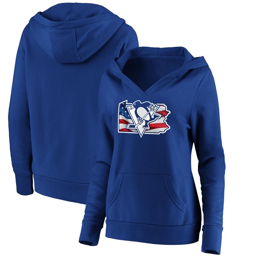 Pittsburgh Penguins Fanatics Branded Women's NHL Banner State V-Neck Pullover Hoodie - Royal