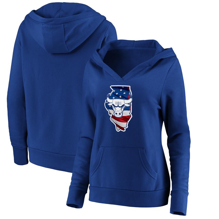 Chicago Bulls Fanatics Branded Women's Banner State V-Neck Pullover Hoodie - Royal