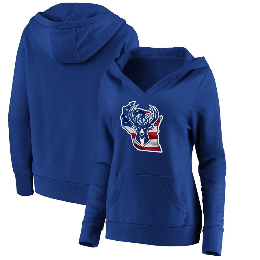 Milwaukee Bucks Fanatics Branded Women's Banner State V-Neck Pullover Hoodie - Royal