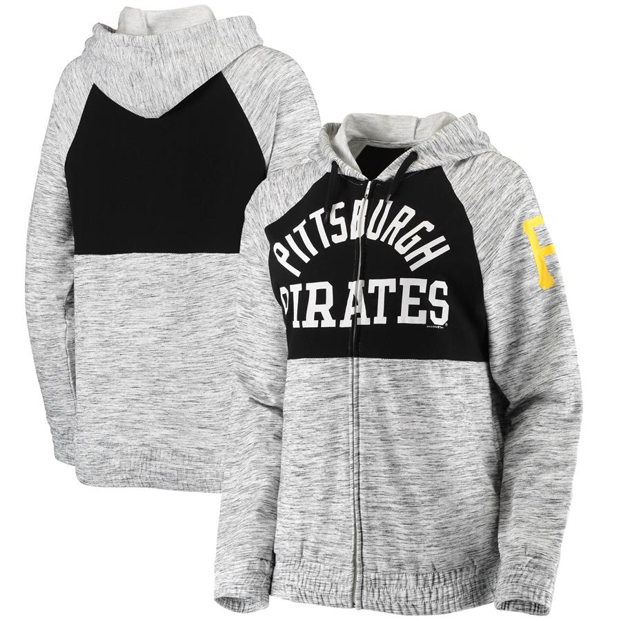 Pittsburgh Pirates New Era Women's French Terry Space Dye Raglan Full-Zip Hoodie - Black