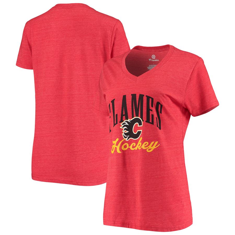 Calgary Flames Fanatics Branded Women's Victory Script Tri-Blend V-Neck T-Shirt - Heathered Red