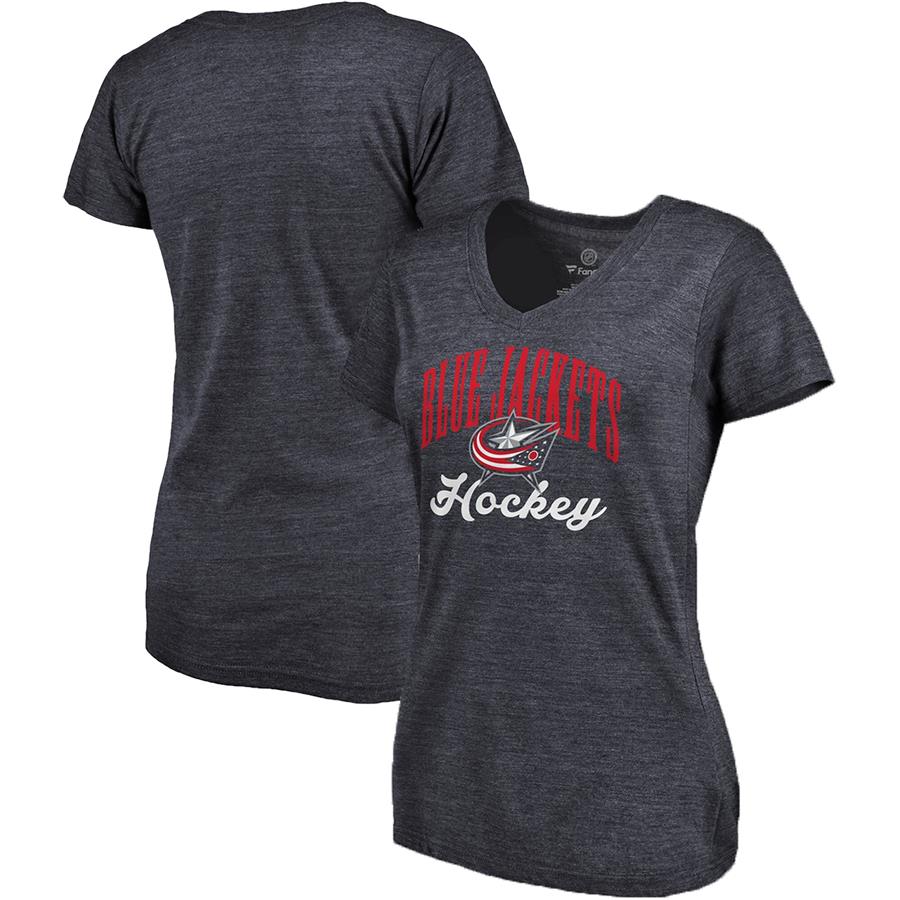 Columbus Blue Jackets Fanatics Branded Women's Victory Script Tri-Blend V-Neck T-Shirt - Heathered Navy