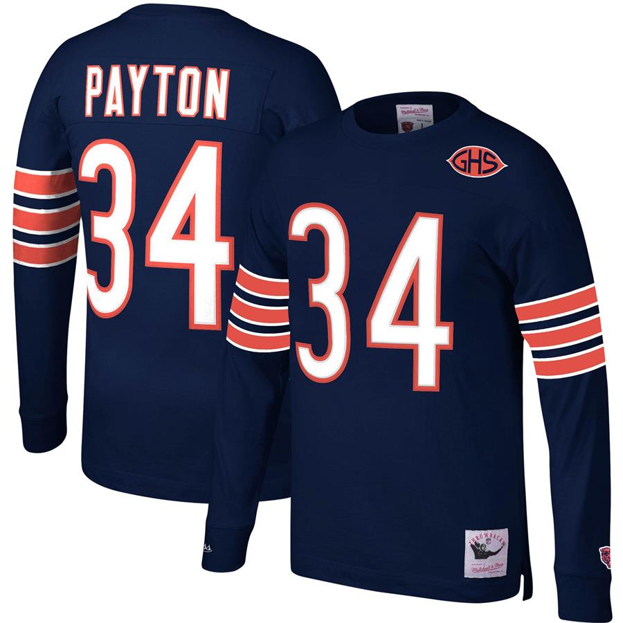 Walter Payton Chicago Bears Mitchell & Ness Throwback Retired Player Name & Number Long Sleeve Top - Navy