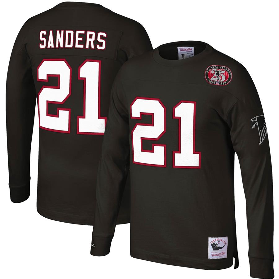 Deion Sanders Atlanta Falcons Mitchell & Ness Throwback Retired Player Name & Number Long Sleeve Top - Black