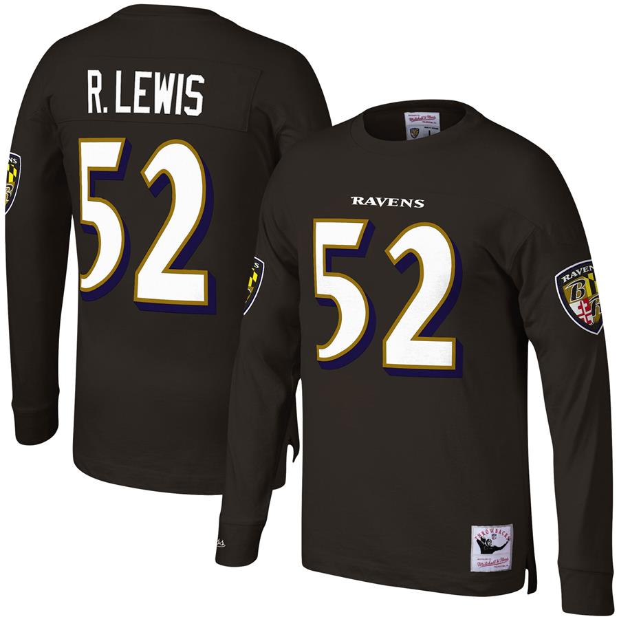 Ray Lewis Baltimore Ravens Mitchell & Ness Throwback Retired Player Name & Number Long Sleeve Top - Black