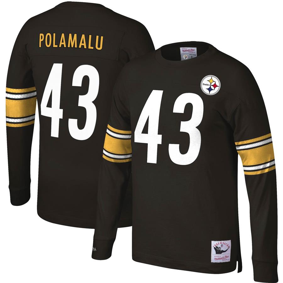 Troy Polamalu Pittsburgh Steelers Mitchell & Ness Throwback Retired Player Name & Number Long Sleeve Top - Black
