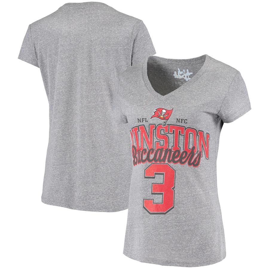 Jameis Winston Tampa Bay Buccaneers Touch by Alyssa Milano Women's Alumni Script Tri-Blend V-Neck T-Shirt - Gray