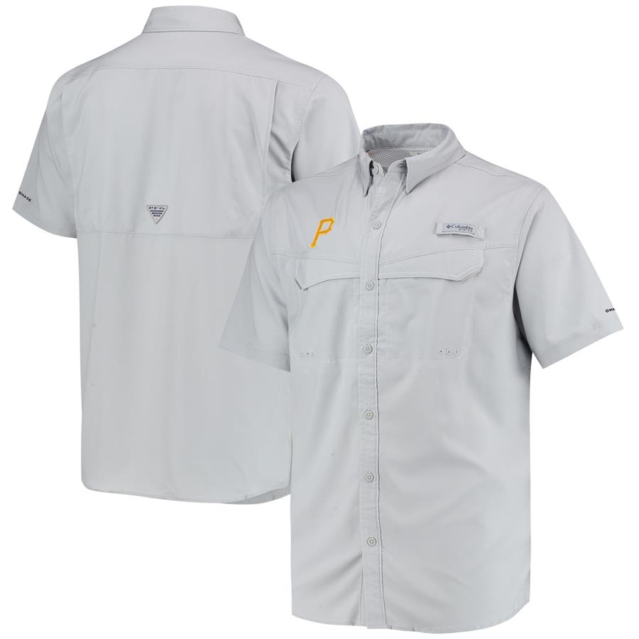 Pittsburgh Pirates Columbia Low Drag Offshort Omni-Shade Button-Up T-Shirt - Gray