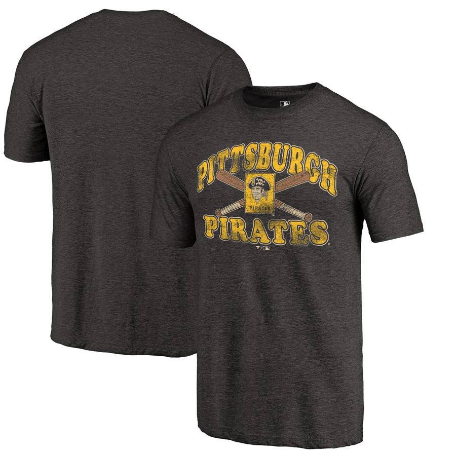 Pittsburgh Pirates Fanatics Branded Cooperstown Collection Historic Logo Tri-Blend T-Shirt - Heathered Black