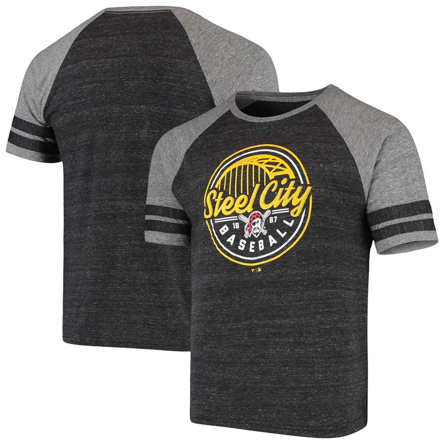Pittsburgh Pirates Fanatics Branded Raglan Steel City Tri-Blend T-Shirt - Heathered Black