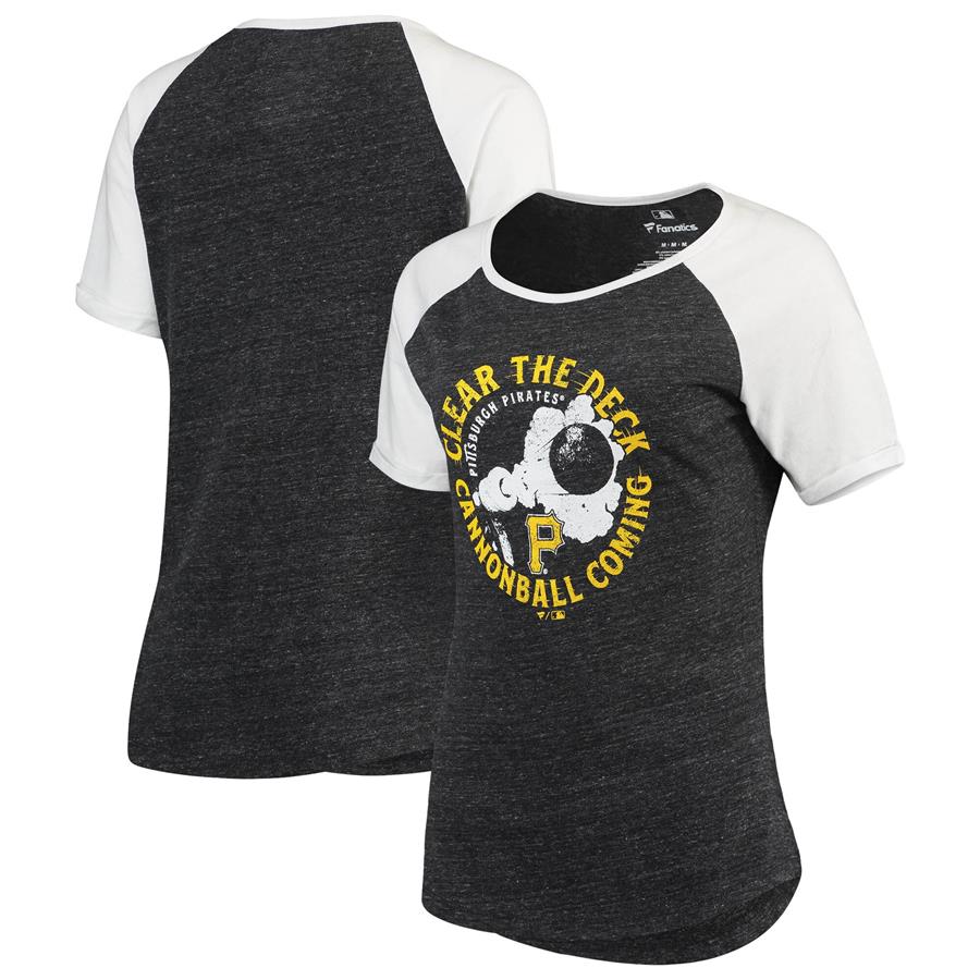 Pittsburgh Pirates Fanatics Branded Women's Clear the Deck Tri-Blend Raglan T-Shirt - Heathered Black