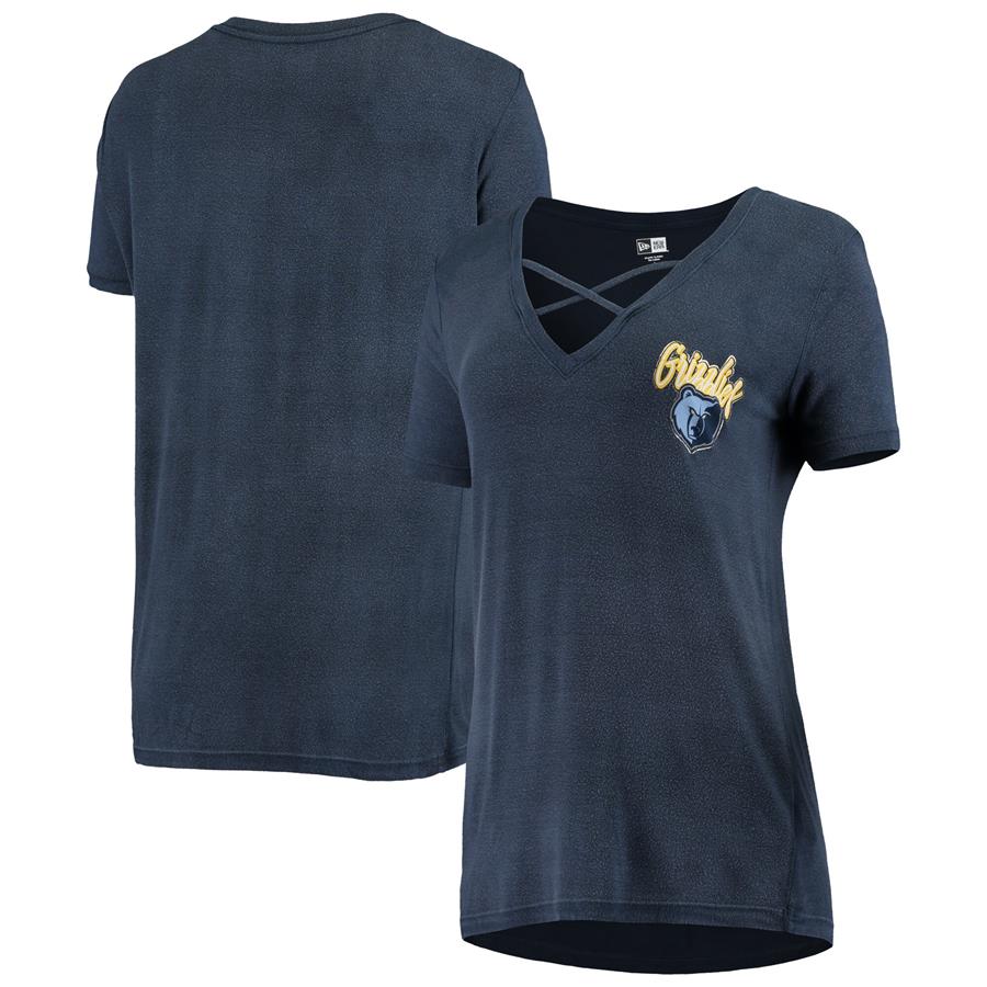 Memphis Grizzlies 5th & Ocean by New Era Women's Potassium Cross V-Neck T-Shirt - Navy