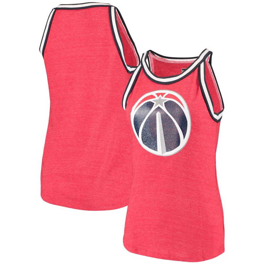 Washington Wizards 5th & Ocean by New Era Women's Striped Trim Tri-Blend Tank Top - Heathered Red