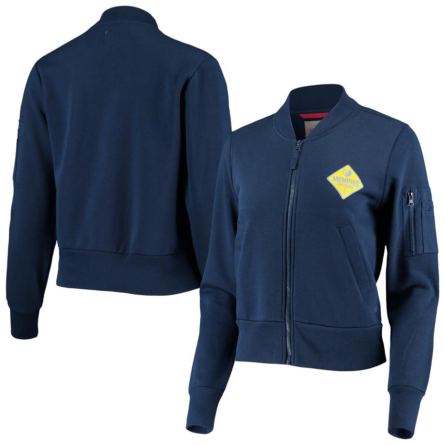 Memphis Grizzlies Sportiqe Women's Ice Full-Zip Bomber Jacket - Navy