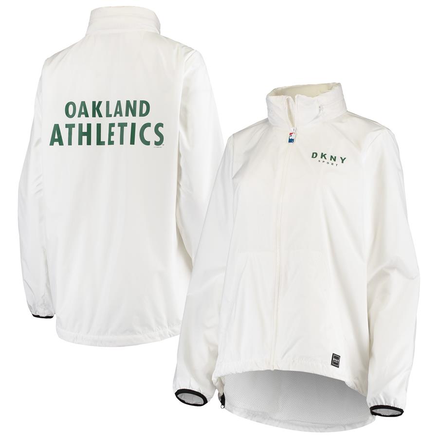 Oakland Athletics DKNY Sport Women's Hidden Hood Full-Zip Jacket - White