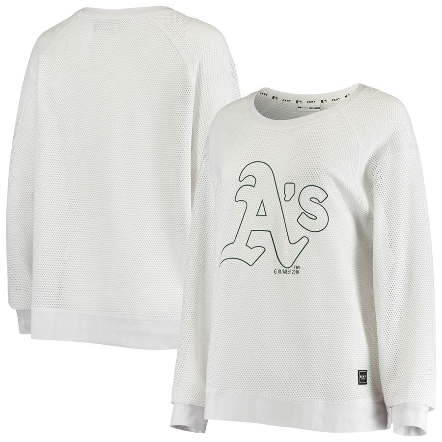 Oakland Athletics DKNY Sport Women's Mesh Raglan Long Sleeve T-Shirt - White