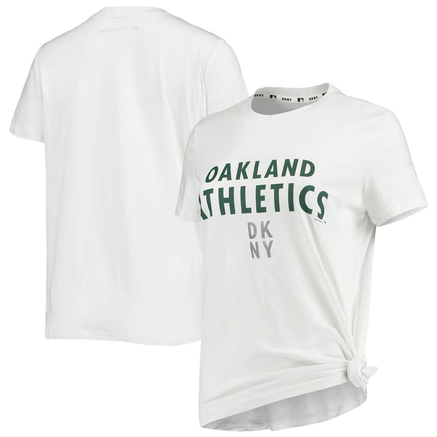 Oakland Athletics DKNY Sport Women's Side Tie T-Shirt - White