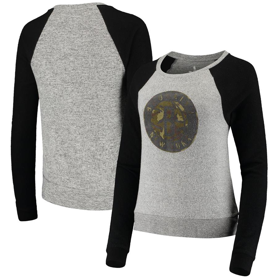 Brooklyn Nets Fanatics Branded Women's Prestige Camo Raglan Crew Neck Sweatshirt - Gray