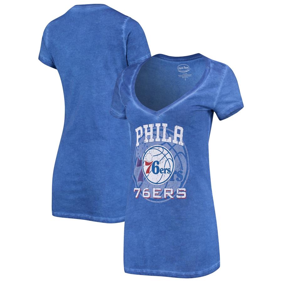 Philadelphia 76ers Majestic Threads Women's NYC Tie-Dye V-Neck T-Shirt - Royal