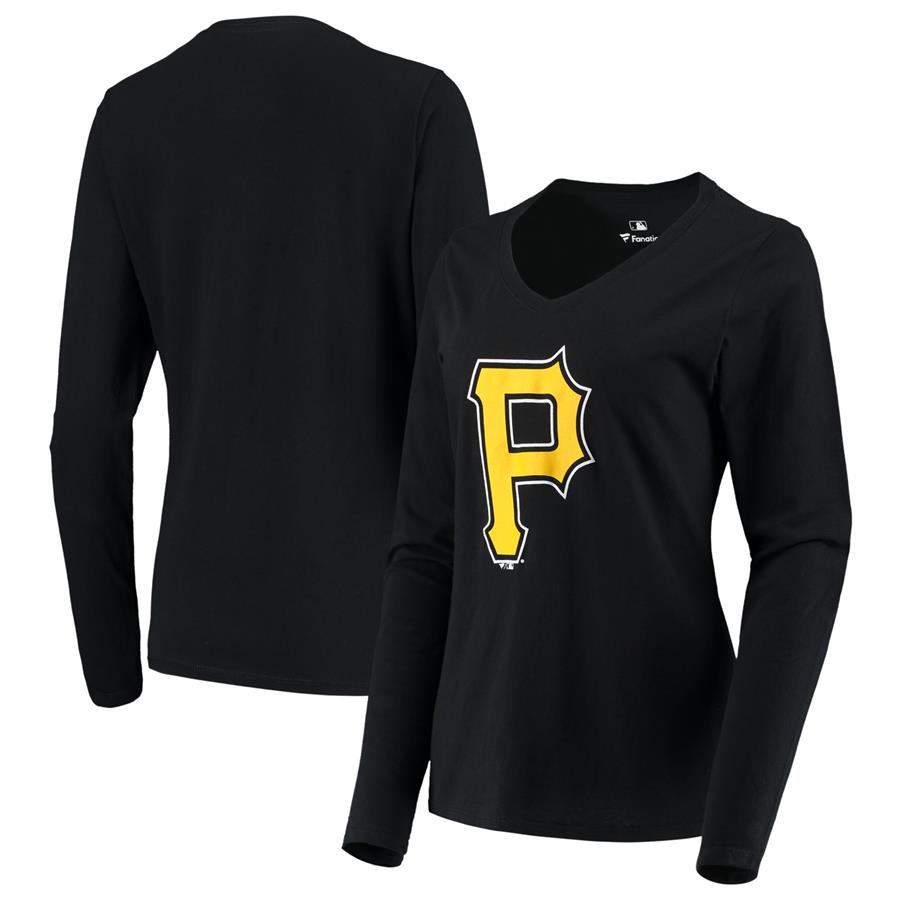 Pittsburgh Pirates Fanatics Branded Women's Primary Logo Long Sleeve V-Neck T-Shirt - Black