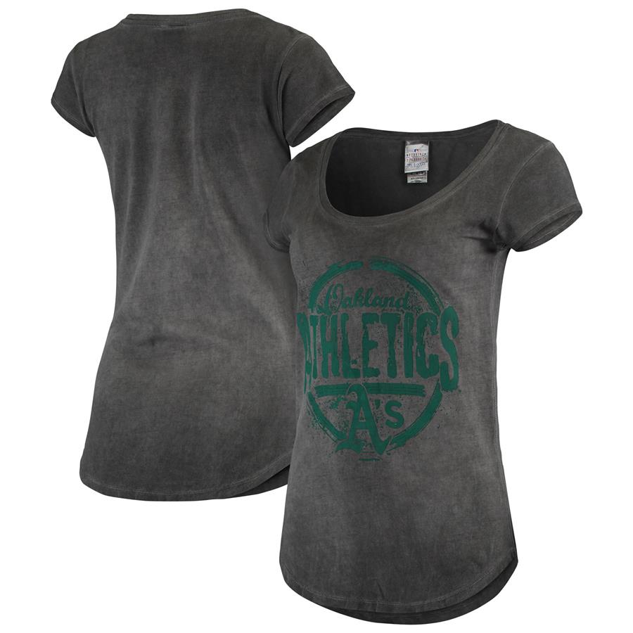 Oakland Athletics 5th & Ocean by New Era Women's Reverse Scoop Neck T-Shirt - Charcoal