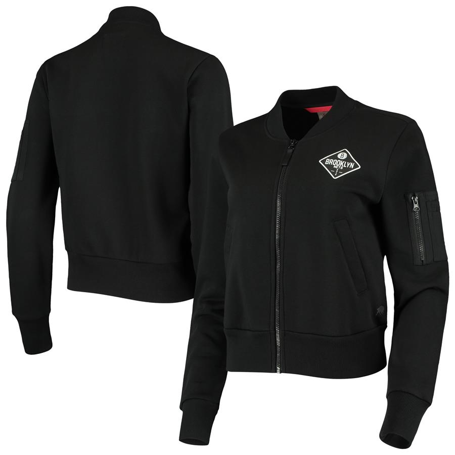 Brooklyn Nets Sportiqe Women's Ice Bomber Full-Zip Jacket - Black
