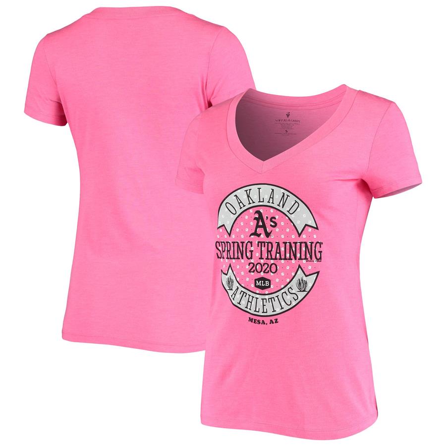 Oakland Athletics Soft as a Grape Women's Spring Training Circle Ribbon V-Neck Tri-Blend T-Shirt - Pink