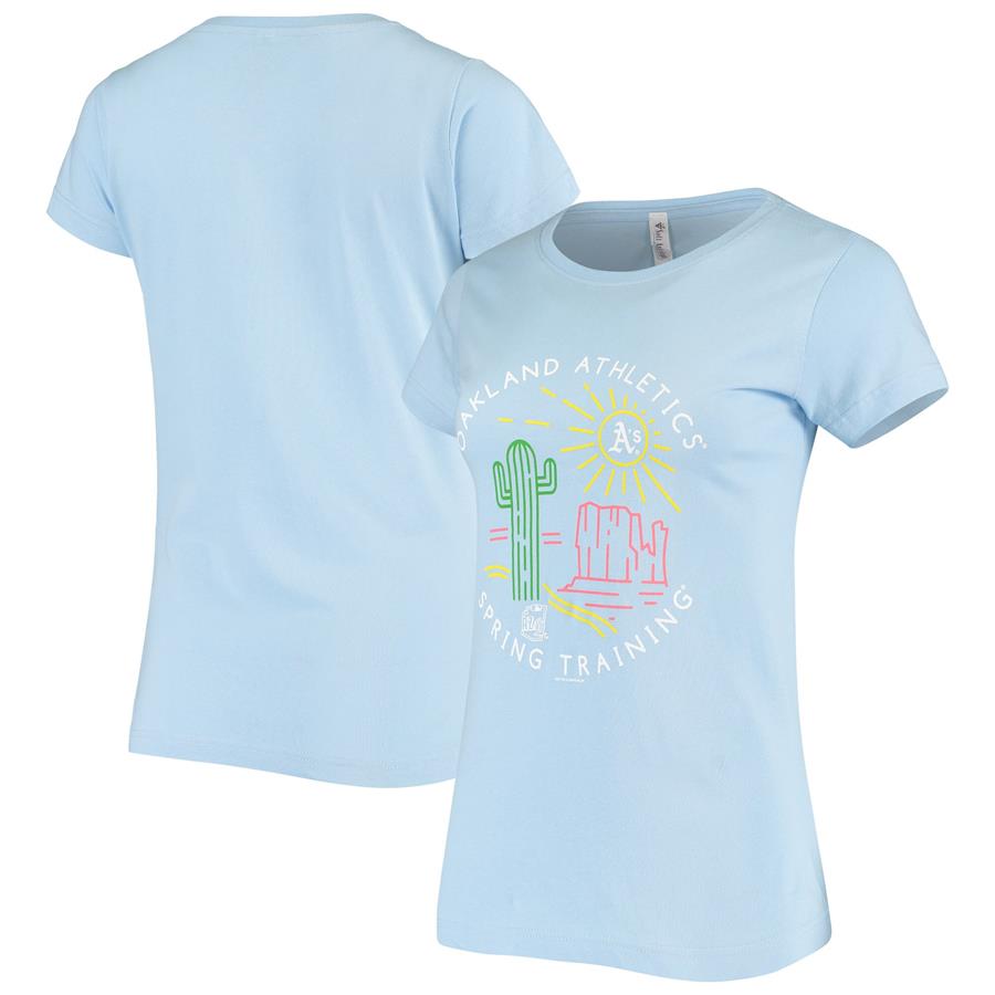 Oakland Athletics Soft as a Grape Women's Spring Training Circle Scene Scoop Neck T-Shirt - Blue